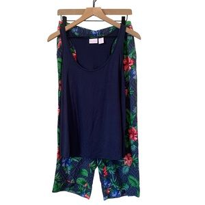 Tommy Bahama Sleepwear Hibiscus Cropped Pajama Set Pants Elastic Waist Tank‎ Top